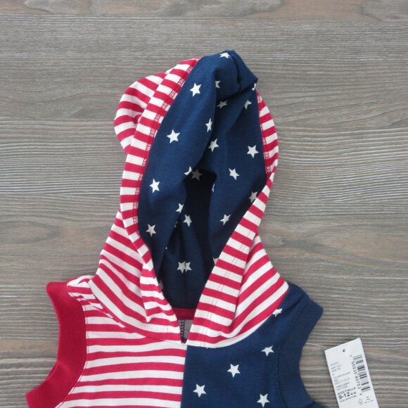 New Stars & Stripes Hooded Sleeveless Onesie Romper Unisex 9M / 12M NWT Patriot - Picture 2 of 7
